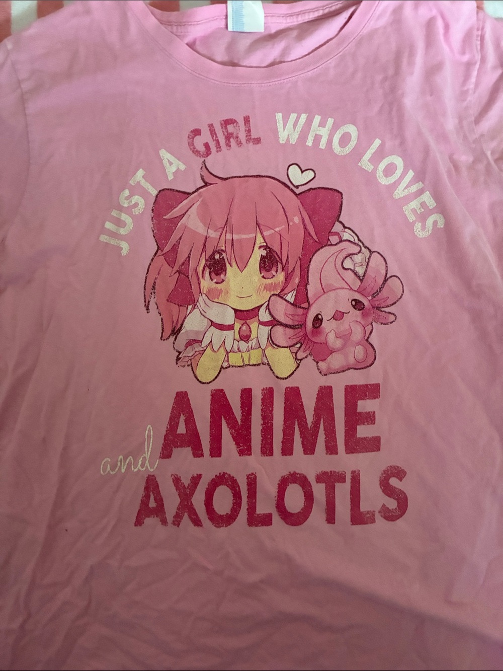 Amazon tee shirt featuring Madoka Kaname and an axolotl